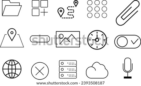 Cloud, Minus, Internet, Server, Microphone and more icon collection. Vector illustration.