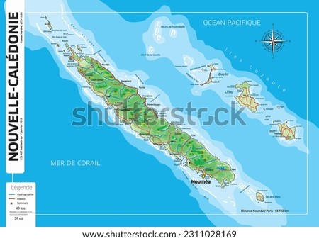 Detailed map of New Caledonia Island - French overseas island - Pacific Ocean 
