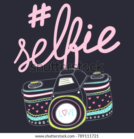 cute camera illustration, slogani vector