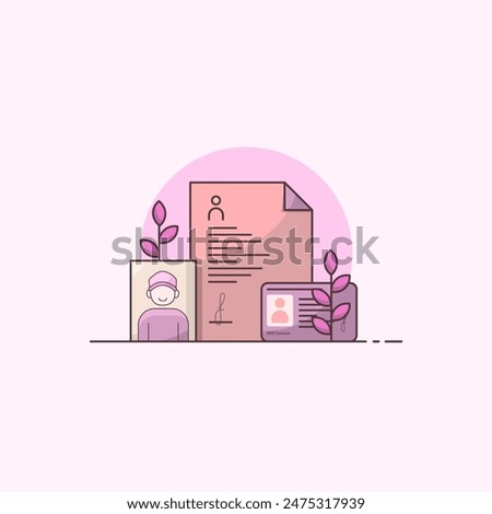 Personal data document illustration, vector identity file, photo, id card