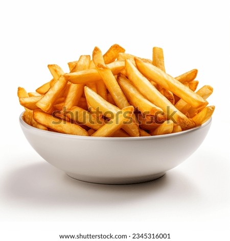 Similar – Foto Bild Leckere Pommes frites mit Gemüse und Schinken auf einem Teller auf dem Tisch