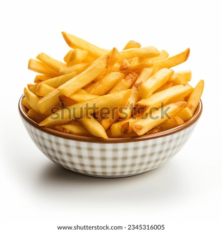 Similar – Foto Bild Leckere Pommes frites mit Gemüse und Schinken auf einem Teller auf dem Tisch