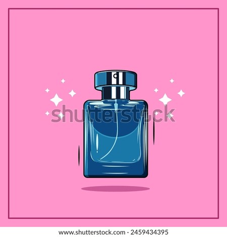 Luxury Cartoonist Blue Perfume Bottle With Cap Half Filled Liquid Glass Bottle Vector Illustration