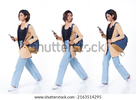 Similar – Image, Stock Photo Woman looking back holding man’s hand on beach