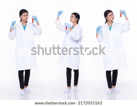 Image, Stock Photo Female scientist in white lab coat standing in the biomedical lab