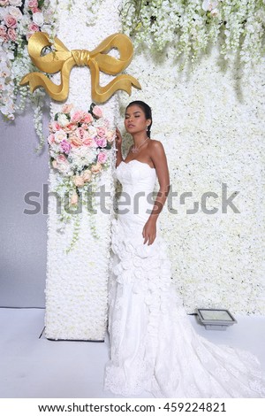 Asian Thai Female Woman Model Tan  Skin  White Wedding  Dress  
