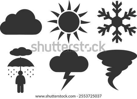 Weather silhouette icon set on white background