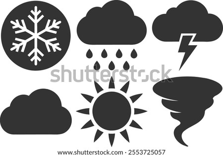 Weather silhouette icon set on white background