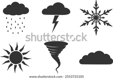 Weather silhouette icon set on white background