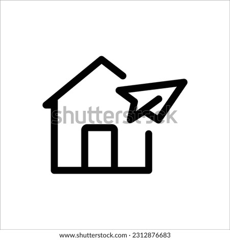 Home icon vector in flat design illustration with paper plane symbol. Isolated on white background. Send, share, forward homepage icon. Home icon outline design. Perfect for all project, website.