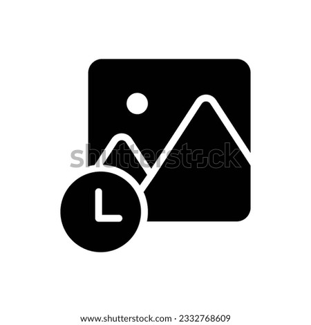 Picture icon with clock symbol glyph icon vector. Loading, wait, process symbol image icon. Vector illustration glyph pictogram for infographic interface or design graphic. 