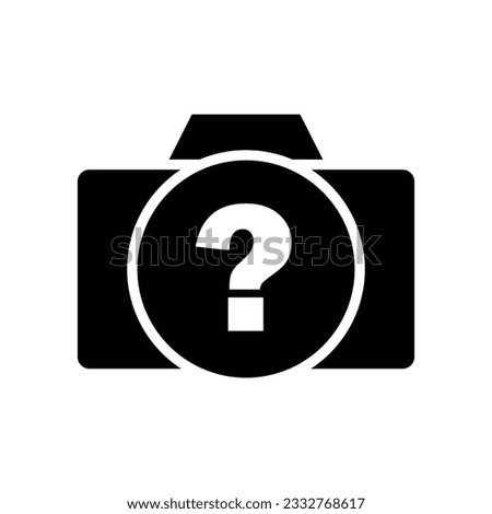 Photo camera with question mark on lens glyph icon vector. Help, info, support, unknown symbol camera icon. Vector illustration glyph pictogram for infographic interface or design graphic.