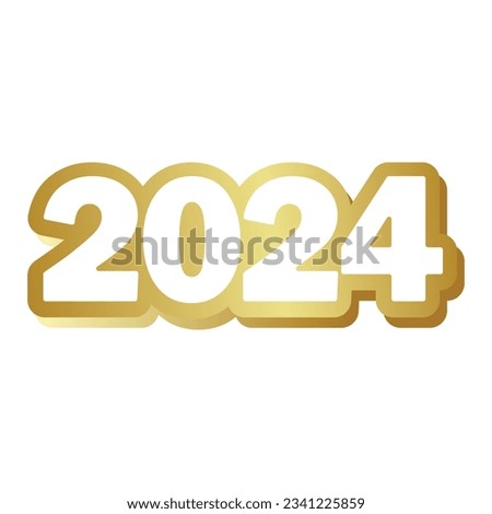 Simple 2024 typography with golden outline color on transparent background. 2024 new year heade calendar. 2024 vector illustration for text design, art typography, font design, or text lettering.