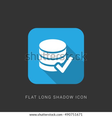 SQL Database checked Flat blue long shadow Icon / Logo Design