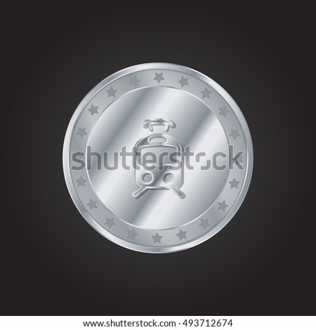 Tram embossed realistic silver / platinum coin precious Icon / Logo Design