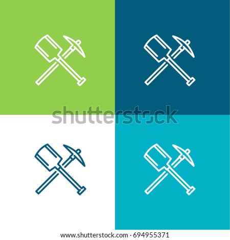 Pick and Shovel green and blue material color minimal icon or logo design
