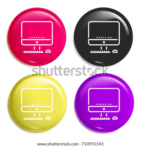 Imac multi color glossy badge icon set. Realistic shiny badge icon or logo mockup