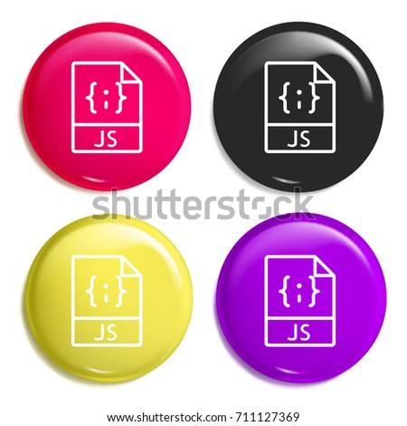 Javascript multi color glossy badge icon set. Realistic shiny badge icon or logo mockup