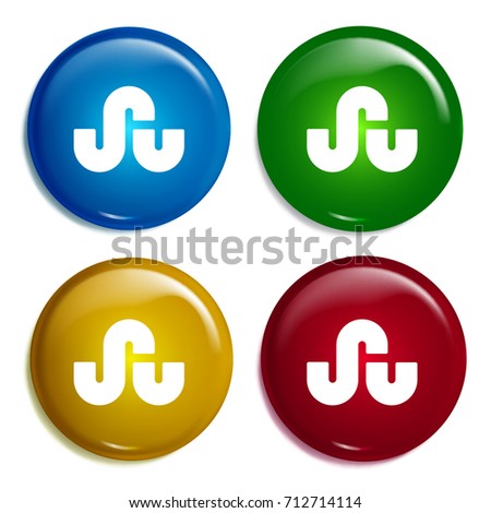 Stumbleupon multi color gradient glossy badge icon set. Realistic shiny badge icon or logo mockup