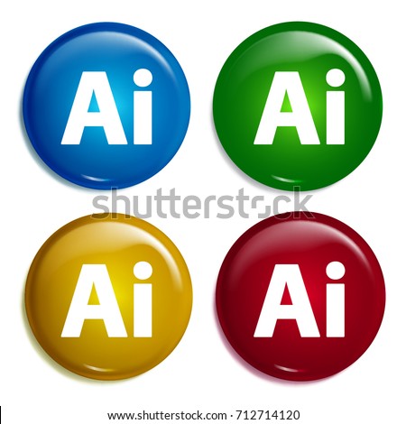Adobe illustrator multi color gradient glossy badge icon set. Realistic shiny badge icon or logo mockup
