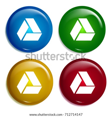 Drive multi color gradient glossy badge icon set. Realistic shiny badge icon or logo mockup