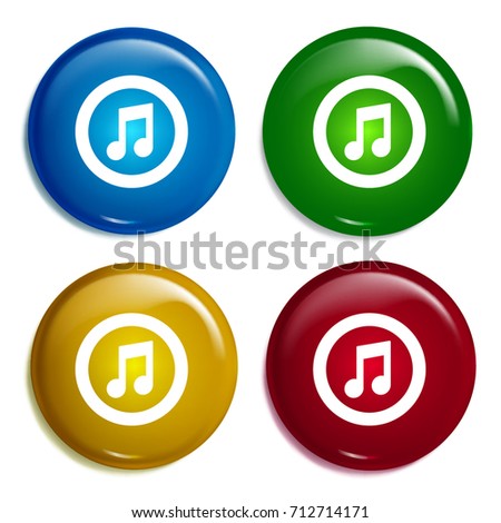 Itunes multi color gradient glossy badge icon set. Realistic shiny badge icon or logo mockup