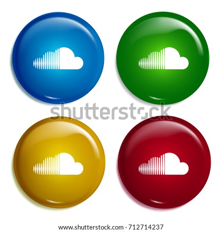Soundcloud multi color gradient glossy badge icon set. Realistic shiny badge icon or logo mockup