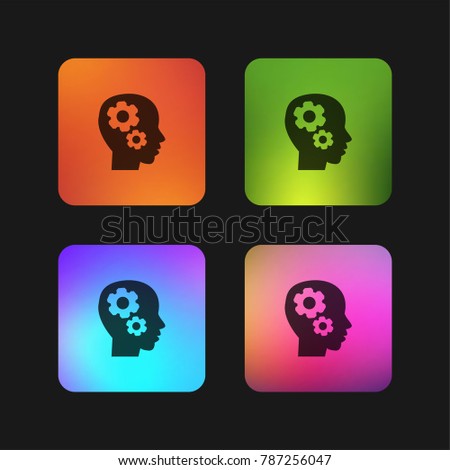 Gears in bald head side view four color gradient app icon design