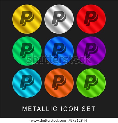 Paypal logo 9 color metallic chromium icon or logo set including gold and silver