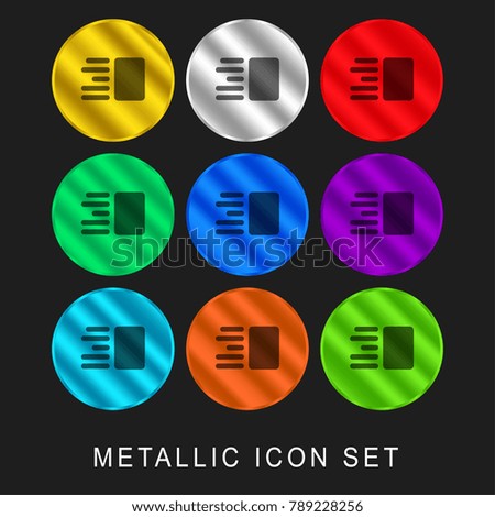 Design distribution of elements of an article 9 color metallic chromium icon or logo set including gold and silver