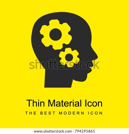 Gears in bald head side view bright yellow material minimal icon or logo design