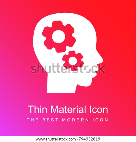 Gears in bald head side view red and pink gradient material white icon minimal design