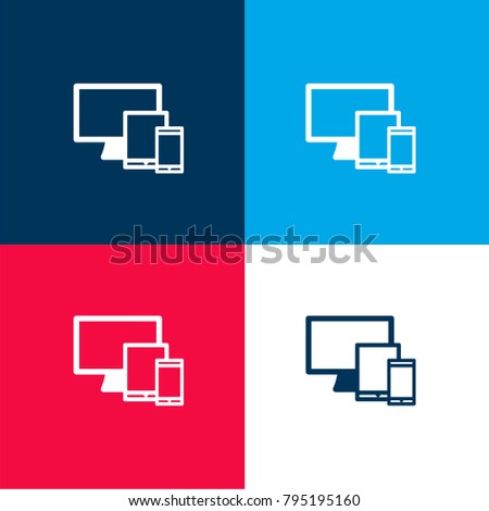 Multiple Devices four color material and minimal icon logo set in red and blue