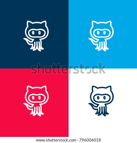 Octocat hand drawn logo outline four color material and minimal icon logo set in red and blue