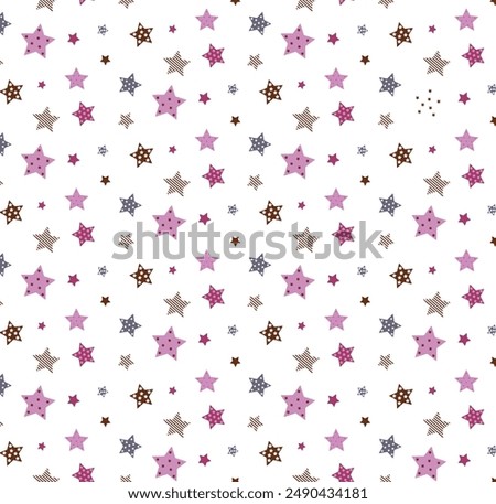 Magical Space Stars, Planet, Moon Background Vector Seamless Pattern. Stardust Sprinkles Sky on Off White. Cute Newborn Baby, Kids , Magic Universe Theme Texture. All over Print Vector Tile EPS 10