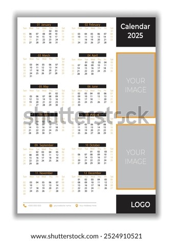 2025 one page corporate calendar template, Professional businesses wall calendar design