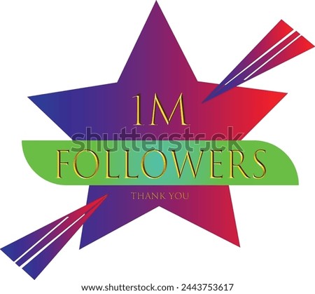 1Million followers. Congratulation card. Blogger celebrates a many large numbers of subscribers. Stylish background, vector art, illustration