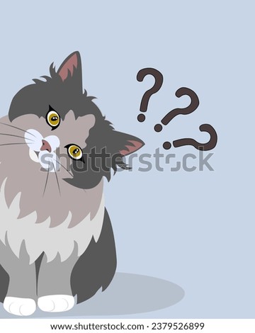 Funny cat with question mark. Vector illustration.