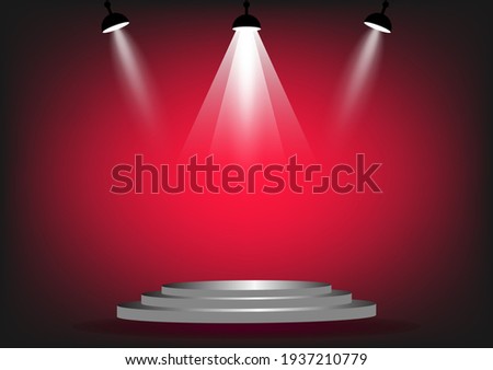 podium with spotlight for show with red wall background