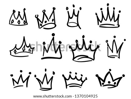 Hand drawn crowns logo set isolated on white background for queen icon, princess diadem symbol, doodle illustration, pop art element, beauty and fashion shopping concept. Crown icon. vector 10 eps