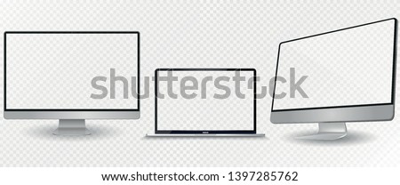 Laptop mockup with blank screen. Computer mockup set.