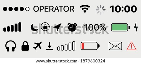 Phone bar status Icons. mobile icons GUI design set status bar icons battery life icons. Status bar icon set. Vector illustration Photo stock © 
