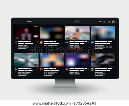 Template video player. Social media content. Desktop interface dark version, ui. Vector illustration.