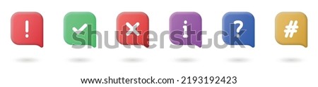 Set of 3d vector render icons. Checkmark, cross sign, lock and exclamation mark. Bright glossy glass design elements