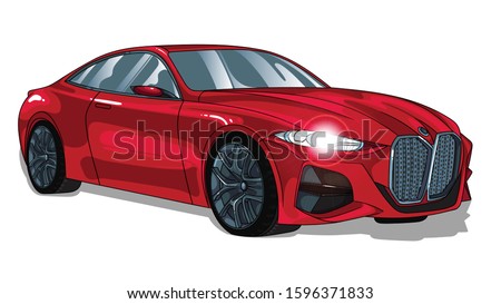 Sport powerful shiny red bmw car.Vector editable illustration . BMW luxury automobile isolated on white background .