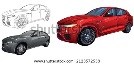 Illustration of Maserati sport car. Easy to use, editable and layered. Vector detailed muscle car isolated on white background, sketch automobile.