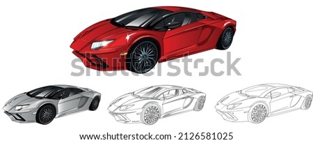 Illustration of Lamborghini sport car. Easy to use, editable and layered. Vector detailed car isolated on white background, black outline sketch automobile