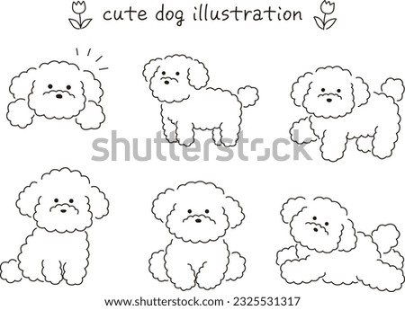 Cute toy poodle hand drawn vector illustration set
