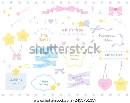 Vector illustration set of cute dreamy frames in hand drawn style. Stars, ribbons, hearts