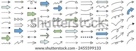 Vector illustration set of simple arrow icons. Handwriting, lines, top and bottom, left and right